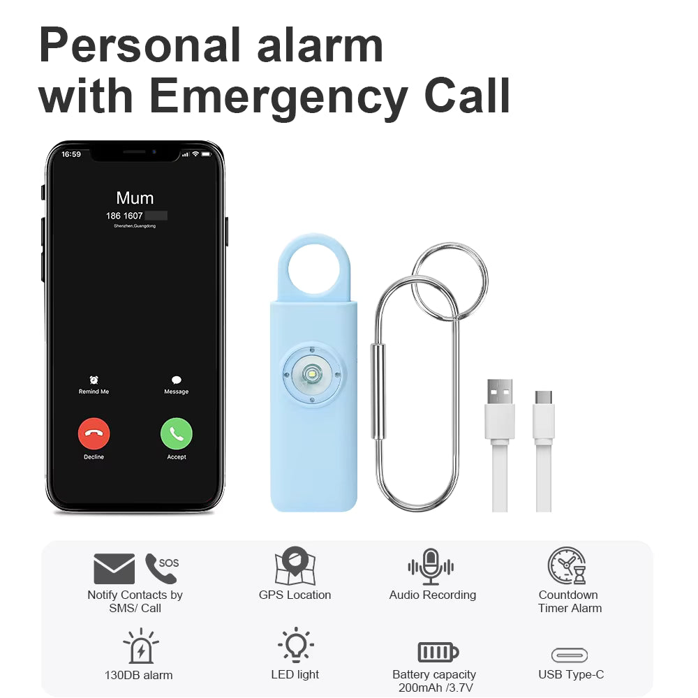 SOS Emergency Panic Alarm with GPS – 130dB Personal Safety Device for Women, Elderly & Kids